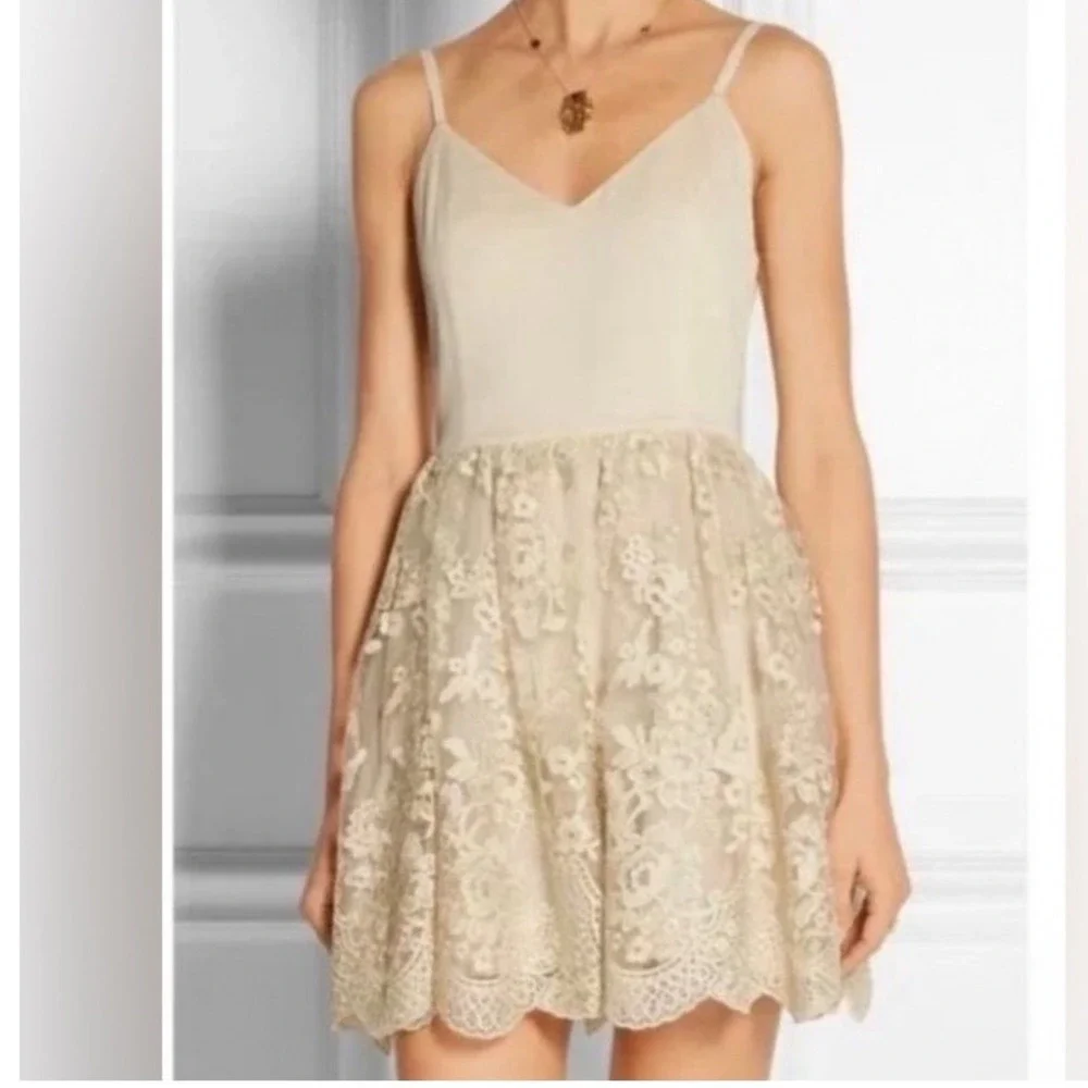 Alice + Olivia Juliane Lace Mini Dress Cream Bridal Ballerina Deep V Back S